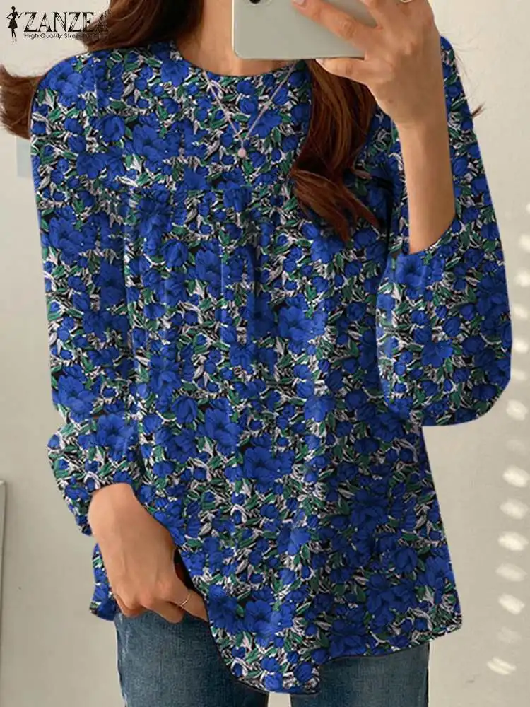 ZANZEA-Blusa de manga larga con estampado Floral para mujer, camisa informal holgada para fiesta, estilo bohemio, para otoño, 2023