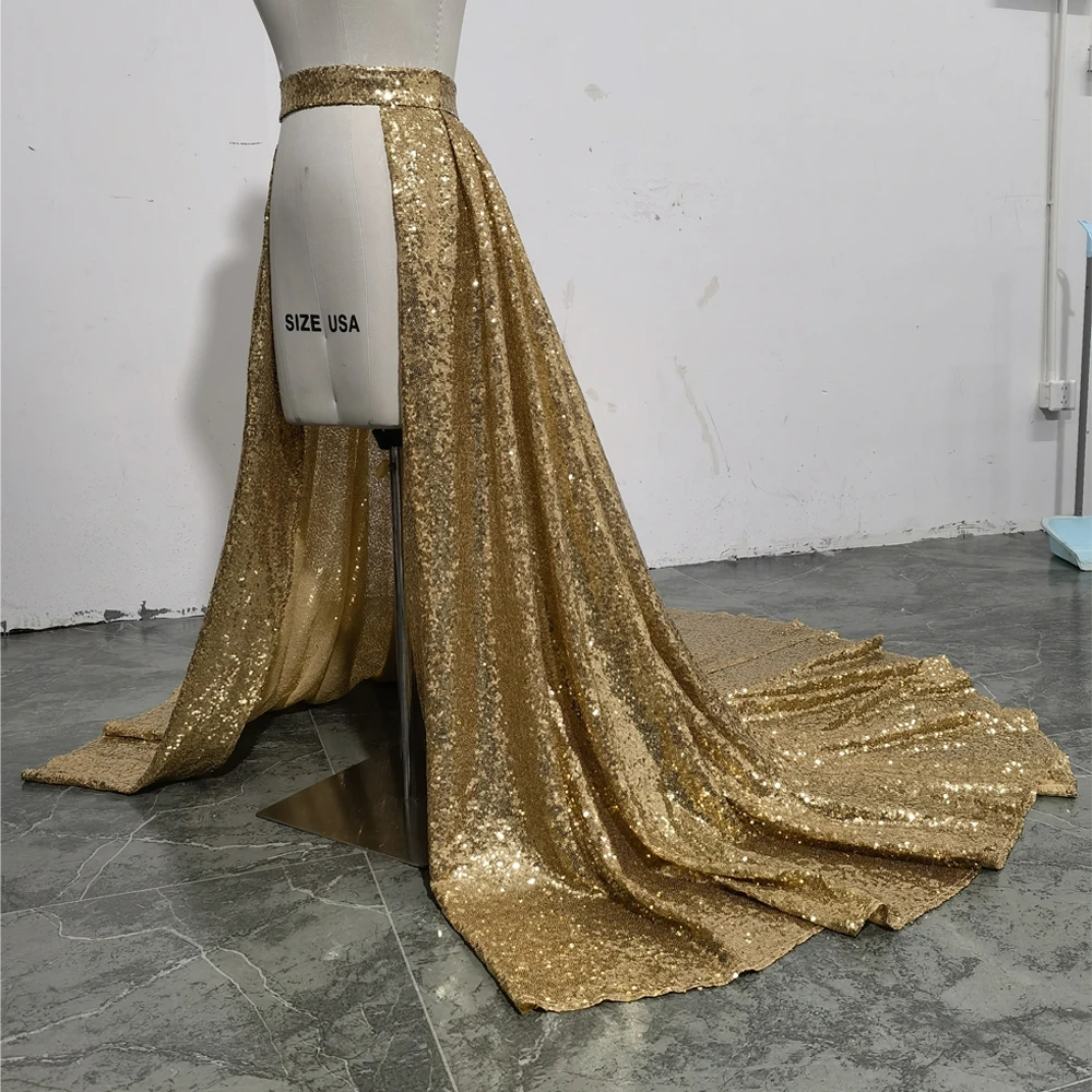 Gold Sequin Bridal Detachable Long Train Wedding Removable Skirt For Dresses Bridal Waistband Overskirt