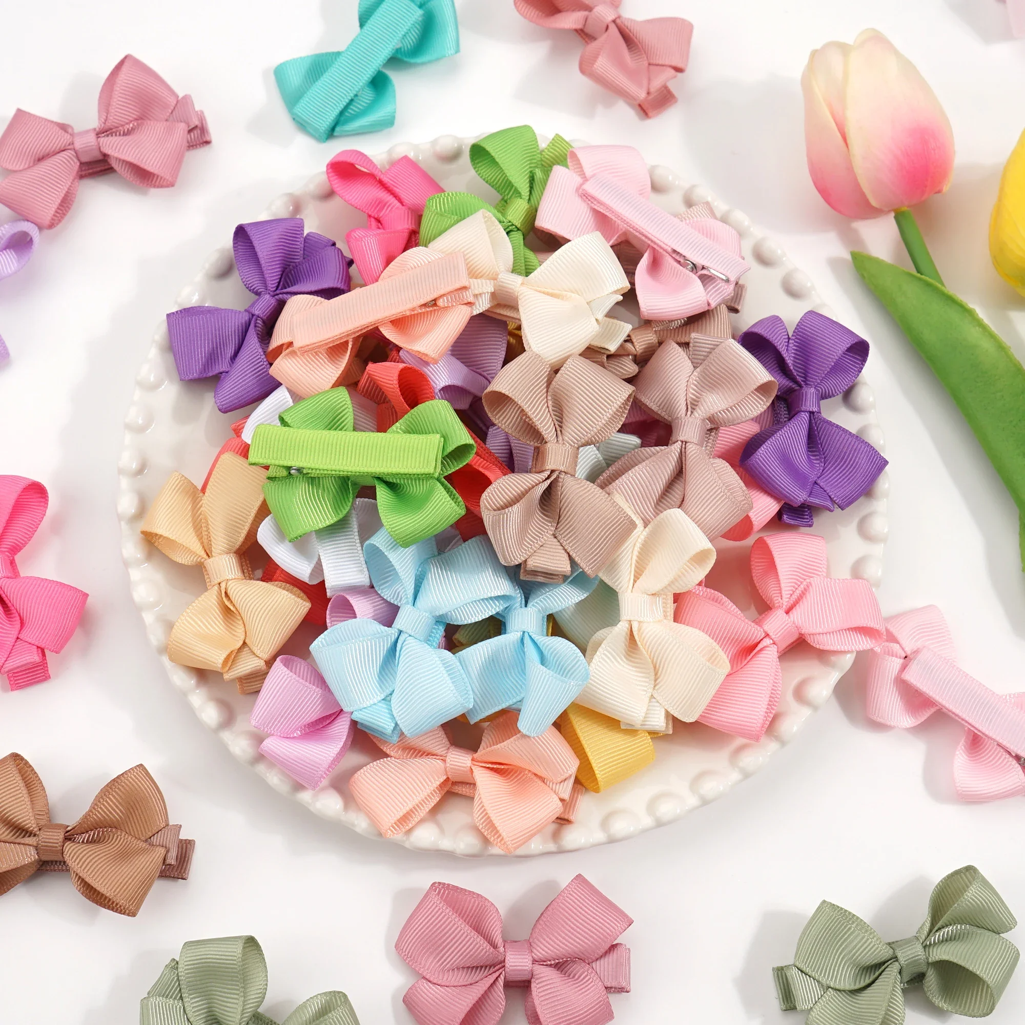 10Pcs Tiny Baby Bows Clips Fully Covered 2\