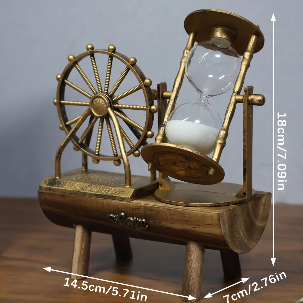 

1PC Vintage Ferris Wheel Sand Timer Wooden Base Desk Ornament Craft Artwork No Power Required Home Decor