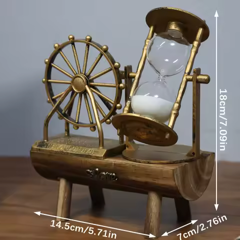 1pc Vintage Ferris Wheel Sand Timer Wooden Base Desk Ornament Craft Artwork No Power Home Office Study Decor Perfect Gift Idea