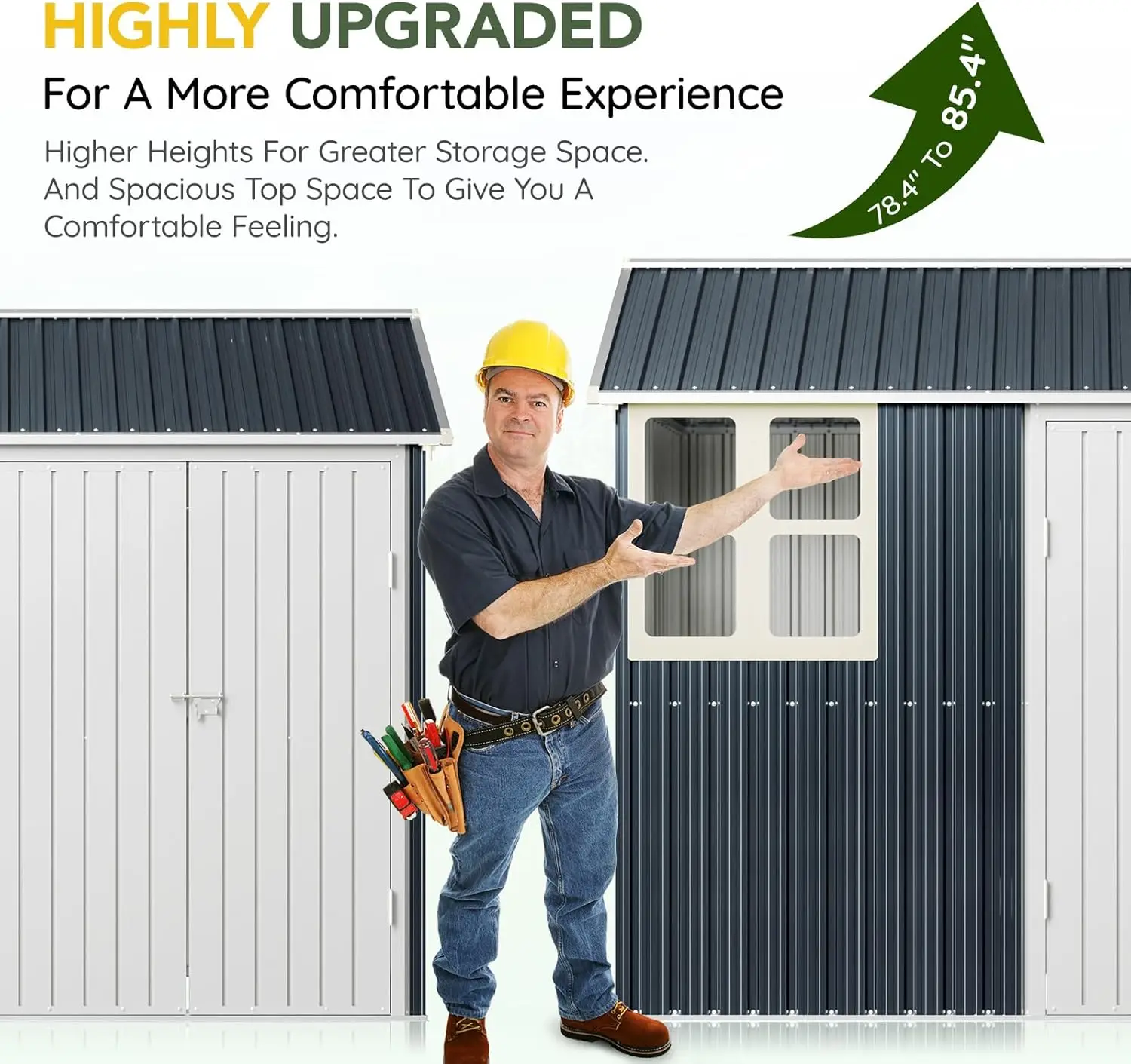نافذة شفافة لسقيفة فولاذية خارجية مقاس 6X8FT، أبواب قابلة للقفل، سقيفة أدوات معدنية مقاومة للطقس للحديقة والفناء الخلفي وتخزين الفناء.