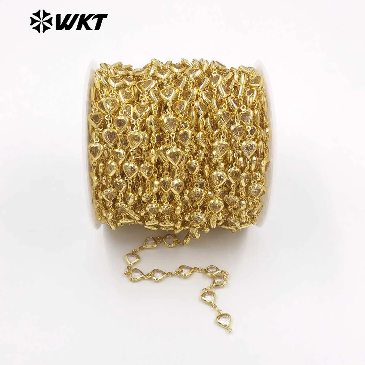 WT-BC278 Handmade Semi-Finished Chain Accessories Tiny Crystal Heartshape Beads Fine 18k Gold Plated Jewelry