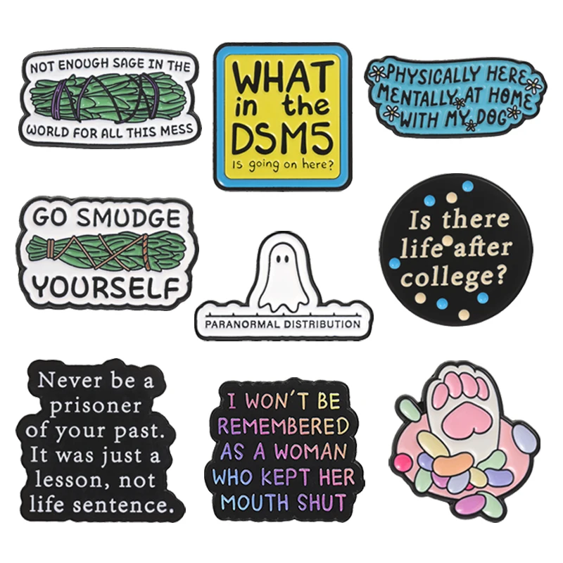 Mental Health Psychology Enamel Pins Paranormal Distribution Statistics Inspirational Quotes Sage Smudge Brooches Jewelry Gifts