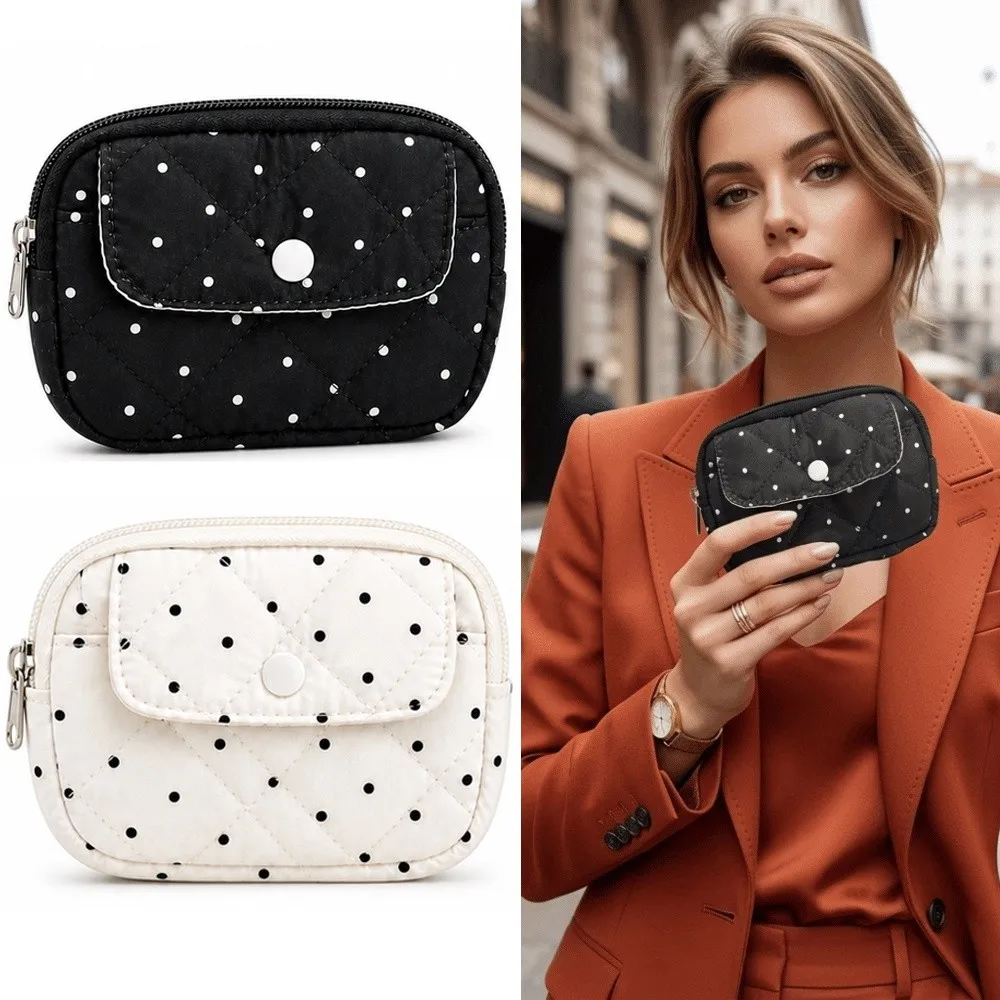 New Polka Dot Coin Purse Compact Small Key Bag Multipurpose Change Purse Accessory Pouch