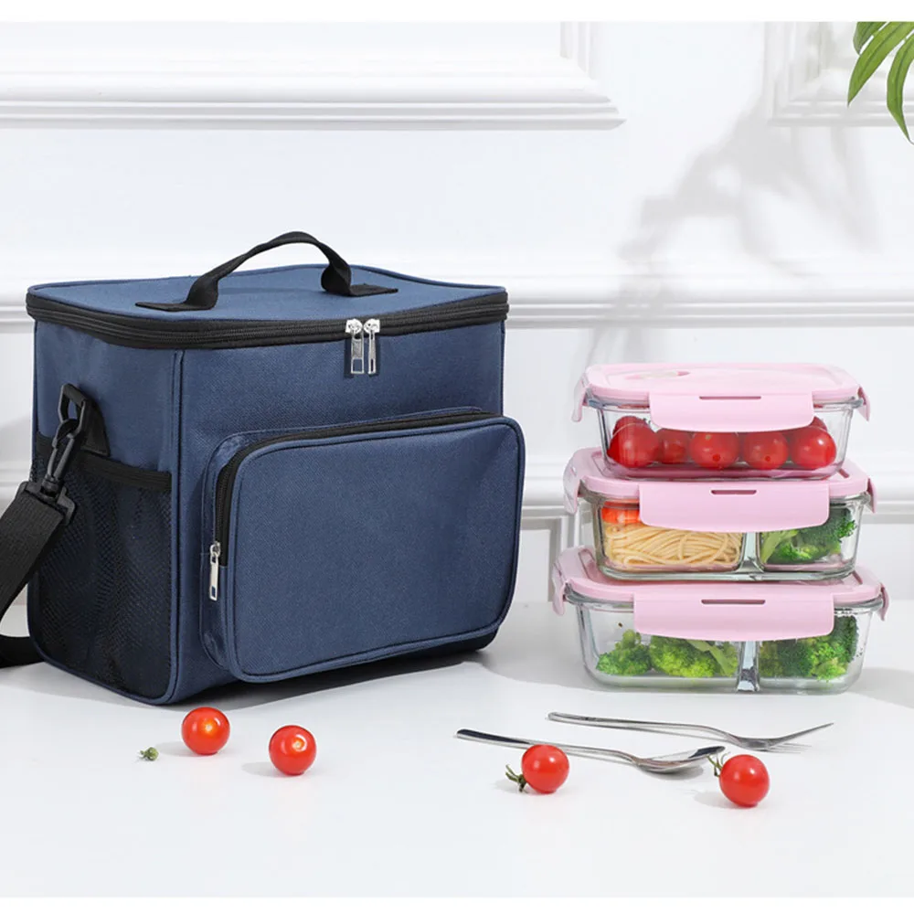 Borsa da pranzo isolata personalizzata a doppio strato personalizzata, borsa da Picnic all\'aperto a tracolla portatile di grande capacità ricamata,