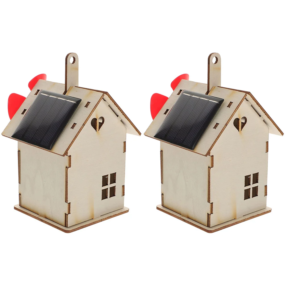 Pacote de material de cabana solar, 2 conjuntos de kits de brinquedos diy de madeira, projetos de montagem para crianças, experimentos científicos educacionais, presentes de energia solar