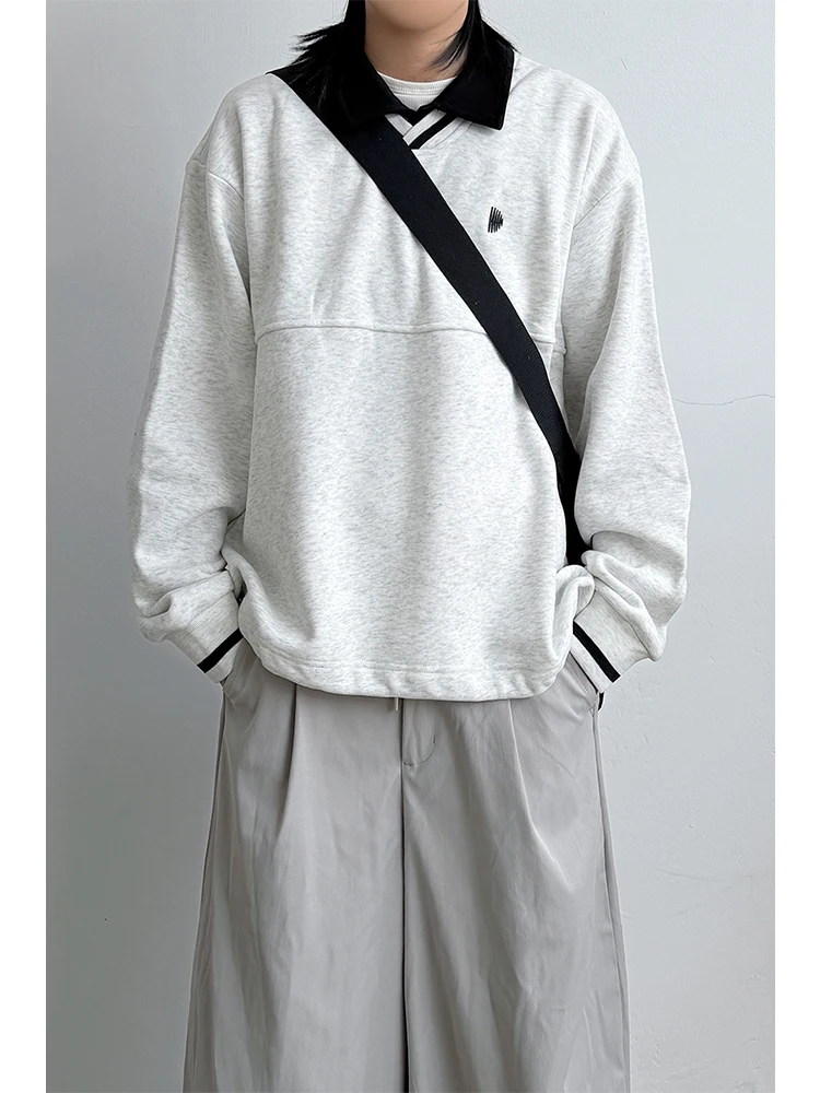 Casual Long Sleeve  Shirt Sweatshirt Embroidered Contrast Color Letter College Style Men's Spring Autumn Turn-down Collar