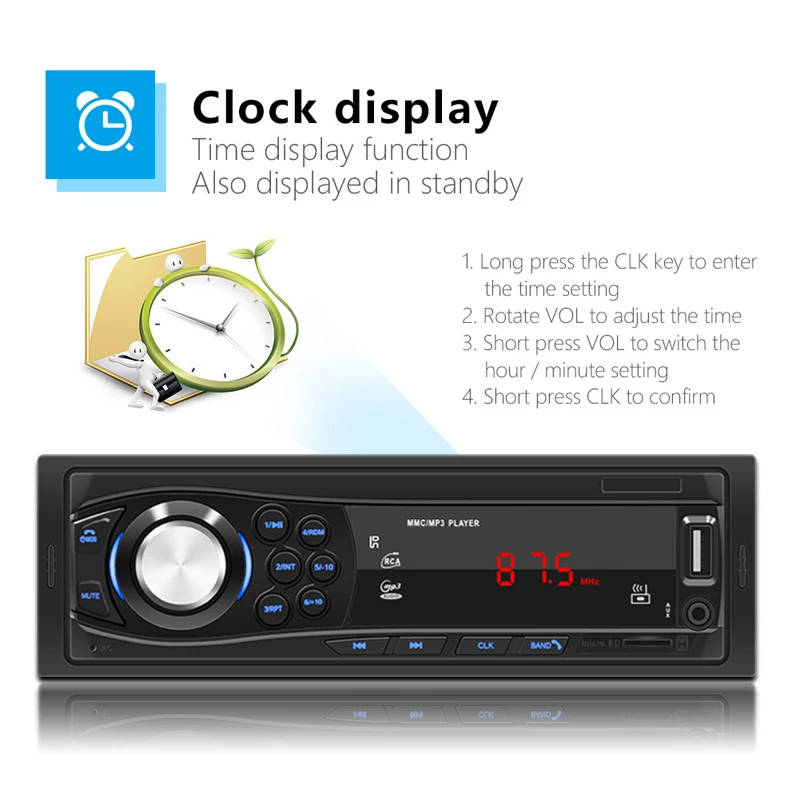 Universal Vehicle FM Radio Bluetooth 4.0 MP3 Audio Player Support Subwoofer Connection via RCA Output