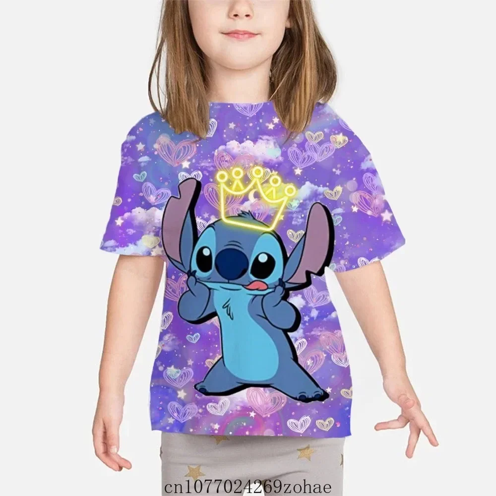 子供のためのディズニーステッチ3DプリントTシャツ,男の子のためのカジュアルでルーズなTシャツ,夏,2022