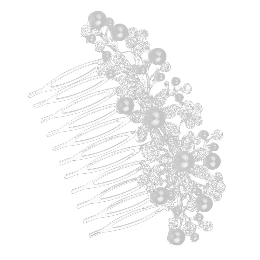 

Bride Crown Comb Silver 9x6cm Hard Alloy Rhinestone Pearl Flower Hair Accessories for Wedding Prom Women Hairstyles