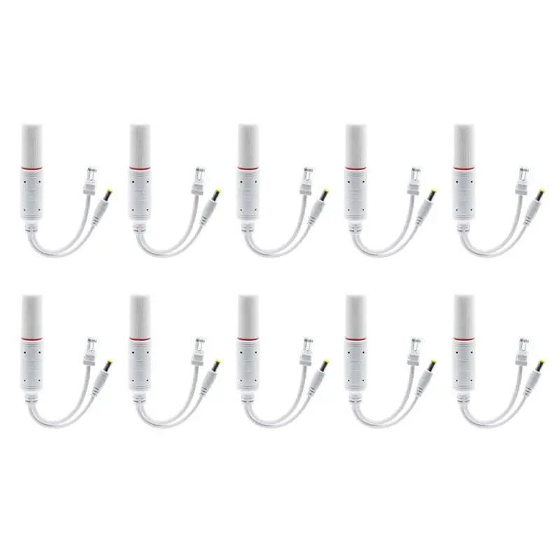 ABGI-10Pc POE Spliter مقاوم للماء مع فيديو Balun + كابل محول الطاقة وحدة إمداد حاقن 48 إلى 12 فولت لموسع كاميرا IP، Du