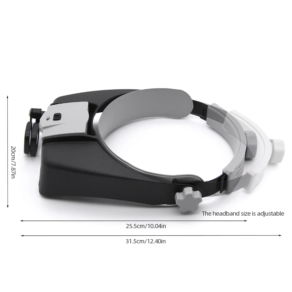 Head Mount Magnifier Glasses with 2 LED Light Hands Free Magnifier 1.5X 1.5X 6X 8X Loupe Lluminated Magnifier for Reading Repair