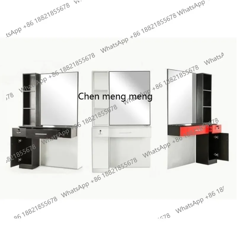 Discounts Barber shop mirror table hanging cabinet, foreign trade wholesale MDF beauty salon furniture mirror factory led mirror