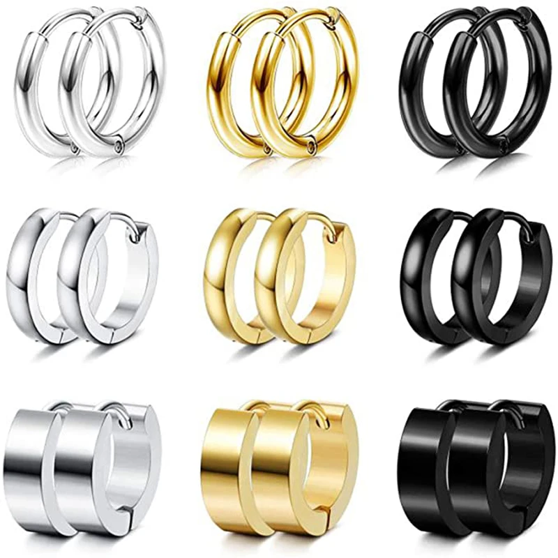 1/9 Pairs Stainless Steel Small Hoop Earrings Set for Men Women Huggie Hoop Earrings Punk style Classic