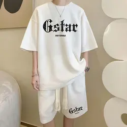 Korean Fashion Men Short Sets Hip Hop Casual Short Suit Gstar T Shirts Men Clothing 2 Piece Set Men Summer Tracksuit Men 2023