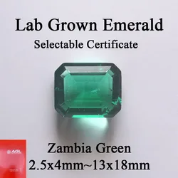 Lab Grown Emerald Zambia Green Color Loose Gemstones for Diy Jewelry Making Selectable AGL Certificate