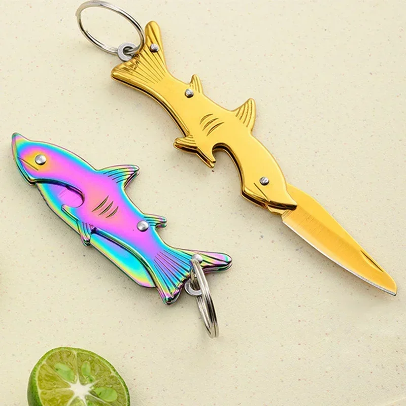 Small Mini Pocket Knife Folding Knife Creative Shark Outdoor Tactical EDC Knife Portable Cutter Express Keychain Fruit Knife