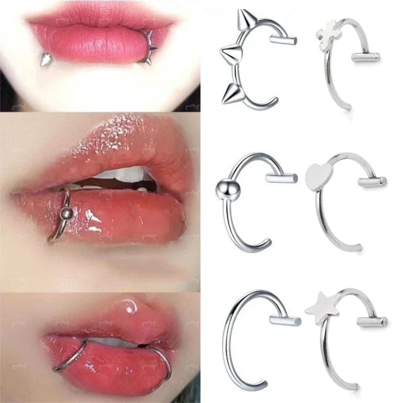 Punk T Shaped Fake  Nose Ring Stainless Steel  Lip Ring Heart Star Clip on Non Body Piercing Hoop Women Men Jewelry