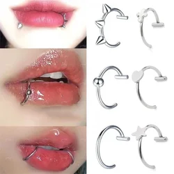 Punk T Shaped Fake  Nose Ring Stainless Steel  Lip Ring Heart Star Clip on Non Body Piercing Hoop Women Men Jewelry