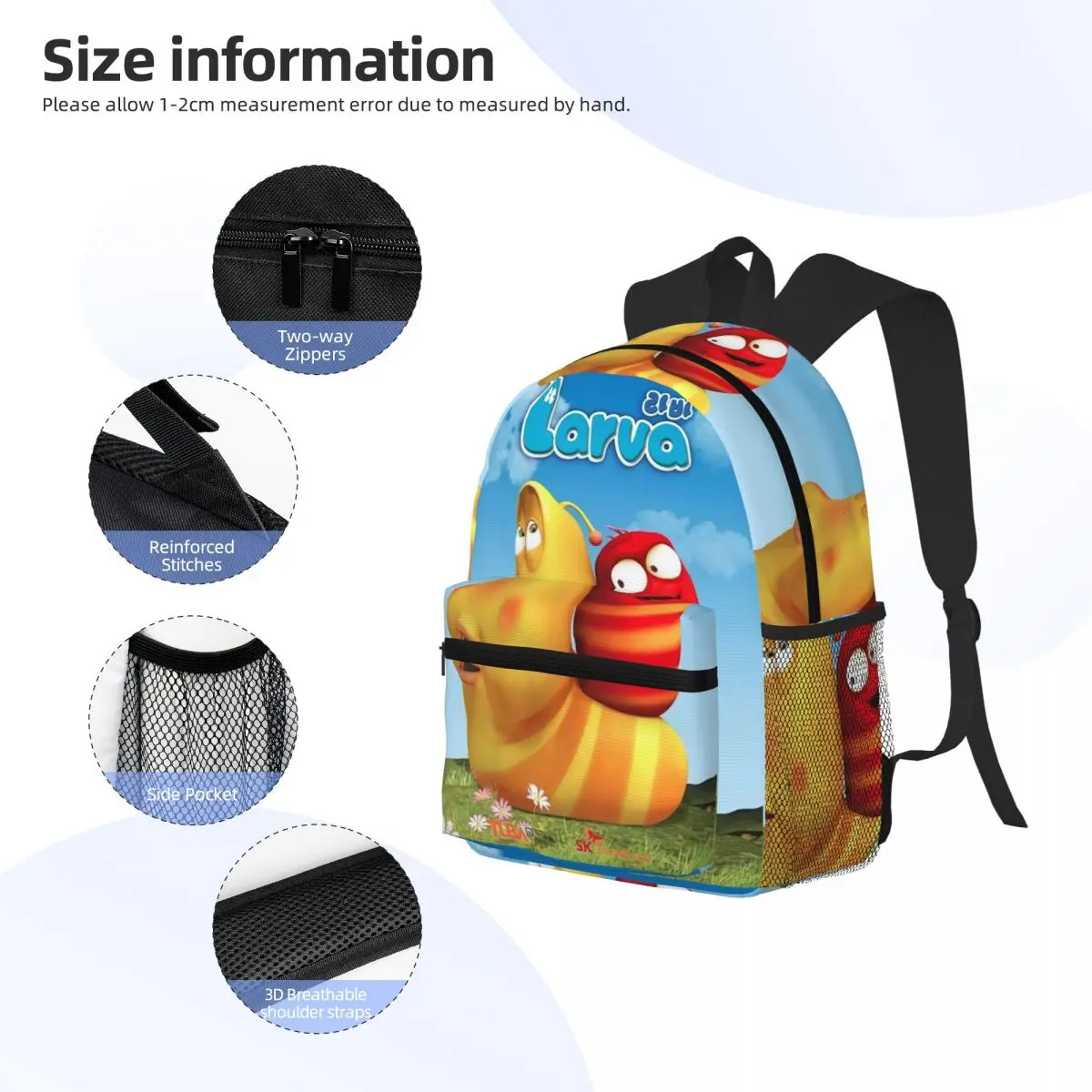 Larva giallo rosso divertente anime studente zaino borsa da scuola escursionismo zaino da viaggio per ragazzi ragazze borse a tracolla moda bookbag