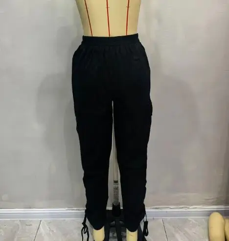 Spring and Summer Solid Color High Waist Large Pocket Pleated Design Haren Pants Women's Trendy High Street Style Cropped Pants