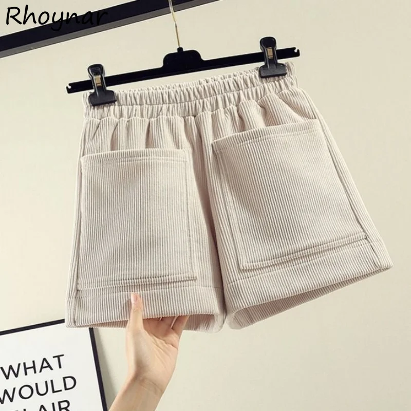 

Casual Shorts Women Solid Baggy S-4XL Wide Leg Trousers Girlish Big Pockets Minimalist All-match Teens Preppy High Waisted Chic