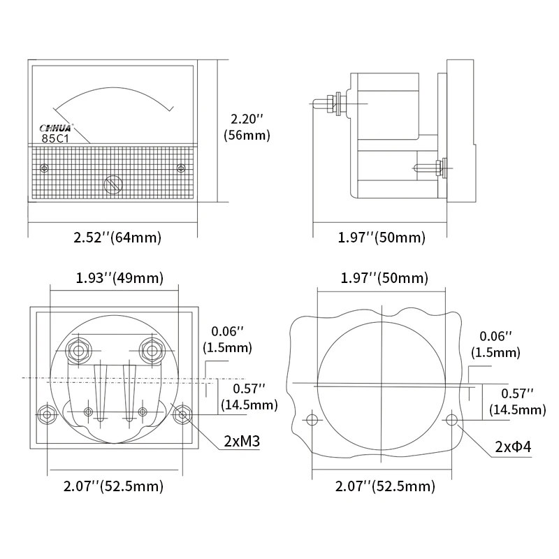 Tableau positif et négatif, 85C1 ± DC, classe 2.5,-100uA à + 100uA/ -100mA à + 100mA/-3A à + 3A, ventes de diamètre d\'usine, ± ampèremètre