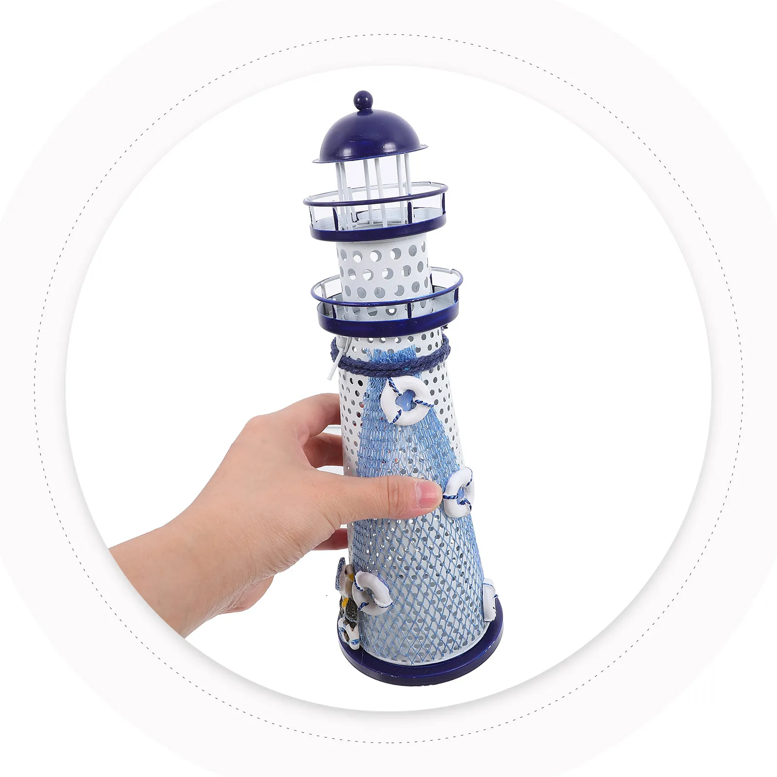 

Iron Lighthouse Holder Decor Mediterranean Style Nautical Desk Ornament Elegant Home Gift Lighthouse Holder