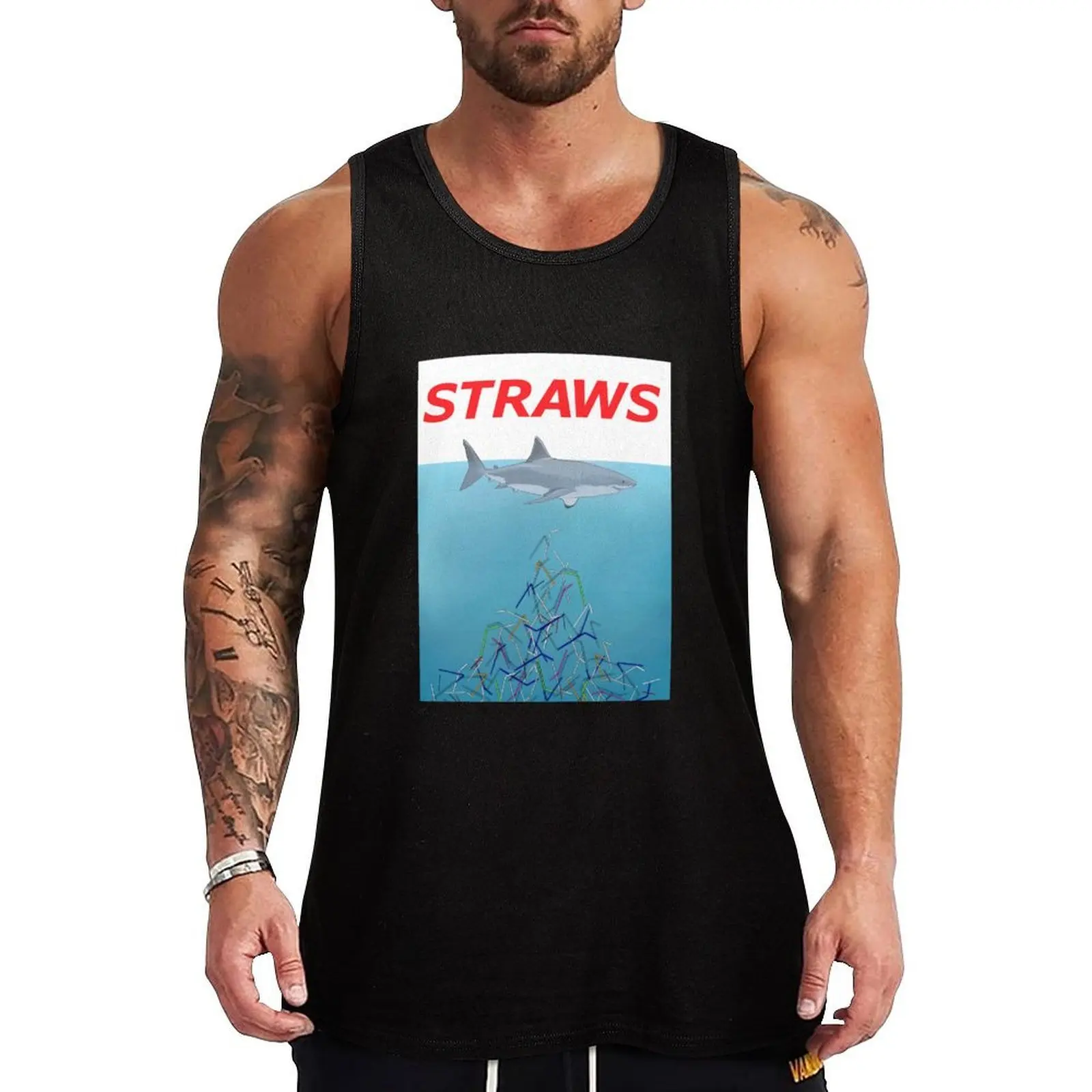 Shark Straws Jaws Tank Top Casual Graphic Tank Top Print Design Sleeveless Top