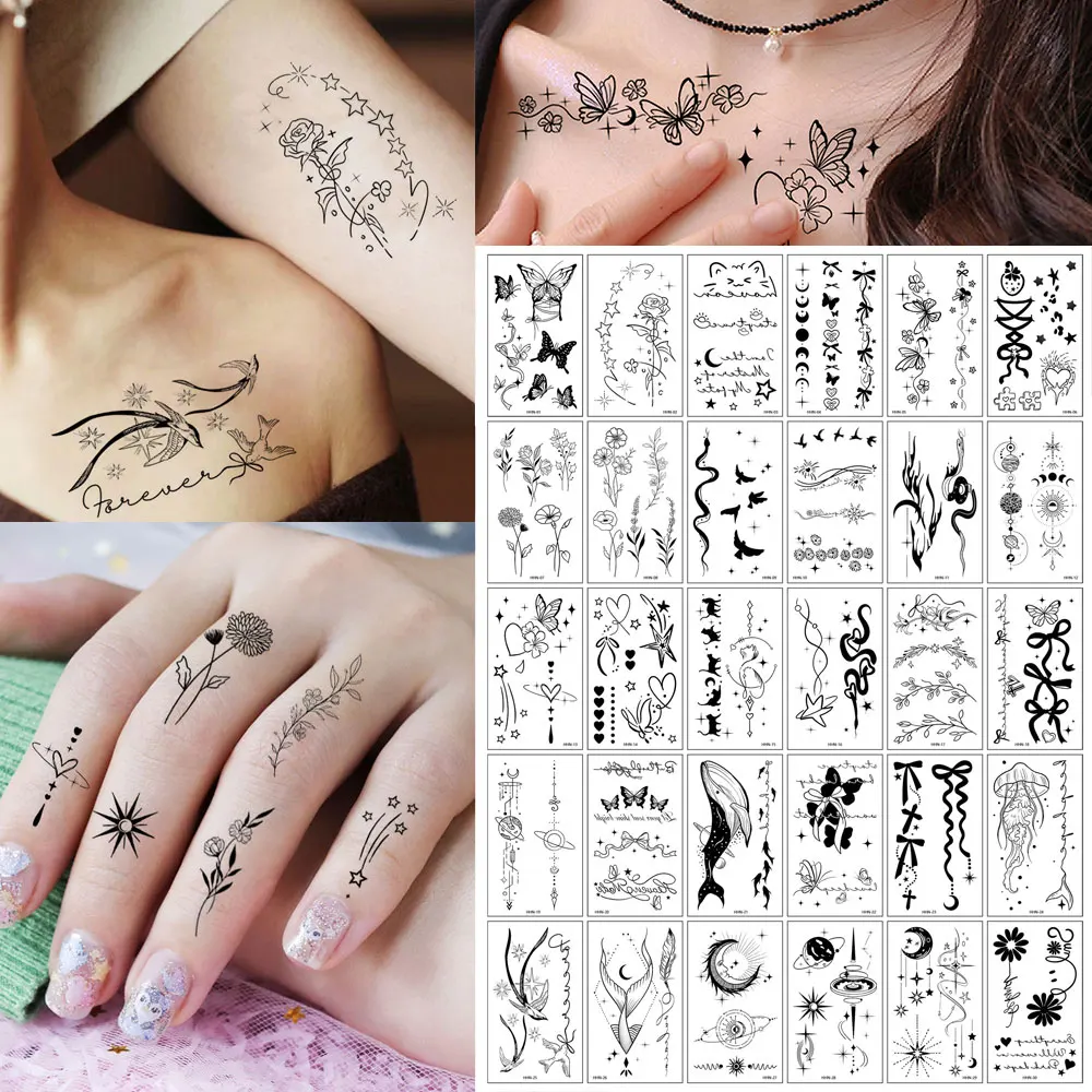 30pcs Butterfly Flower Small Pattern Waterproof Tattoo Stickers Suitable for Both Men And Women Arm and Body Tattoo