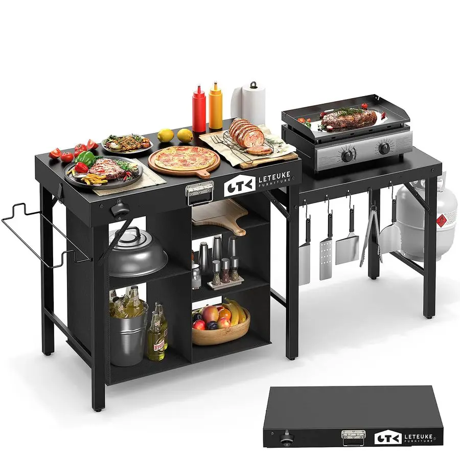 

Grill Table for Blackstone Griddle, Portable Foldable Grill Table with Storage Fits Ninja, Blackstone Griddle Stand for Outdoor