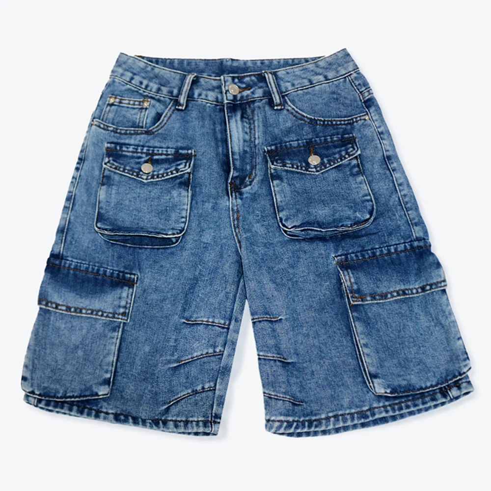 Mode Taschen Frauen Säure Waschen Cargo Denim Shorts 2025, Sommer Casual Weibliche Streetwear Böden Baggy Y2k Hohe Taille Jean Shorts – Detail 7