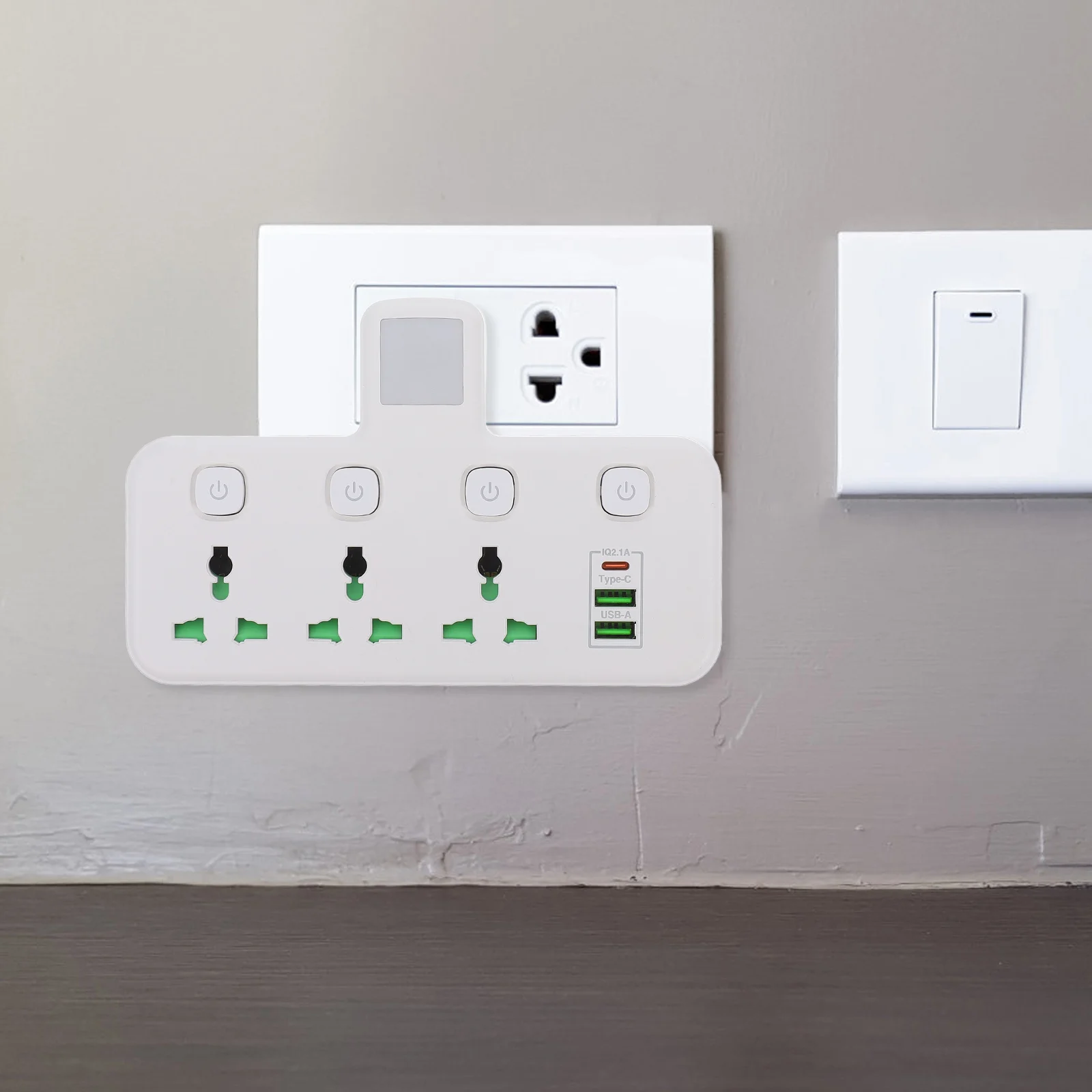 

Row of Sockets Flat Plug Strip European and American Extension Cord with Usb Ports