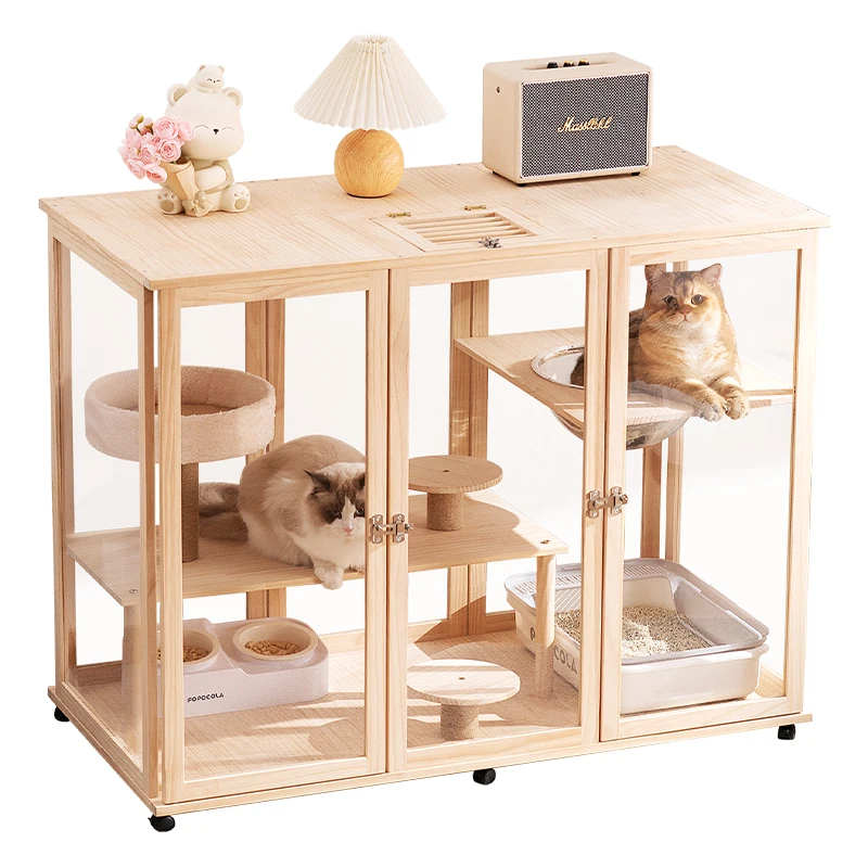 Cat villa house household indoor solid wood cabinet house cage  climbing frame integrated large free space