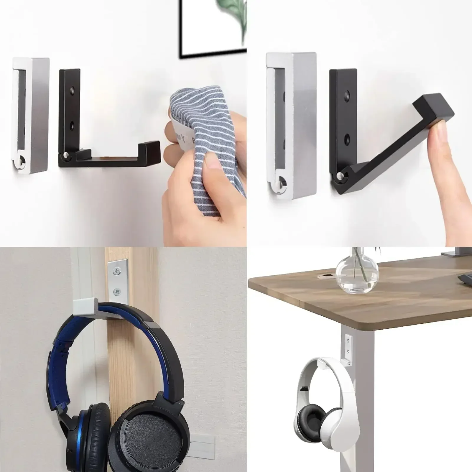 Soporte para colgar auriculares de aleación de aluminio, soporte de pared para auriculares, soporte de exhibición de escritorio, gancho colgante, estante para auriculares