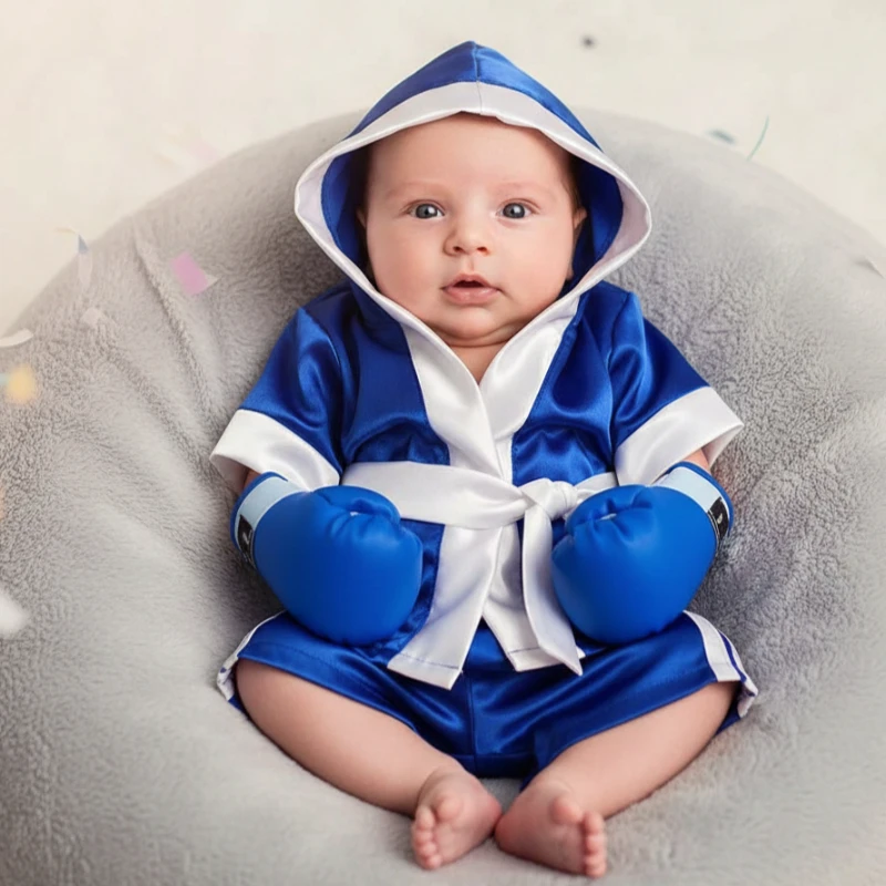 Newborn Photography Outfit Baby Boxing Robe Set Gloves Shorts Props Champion Costume