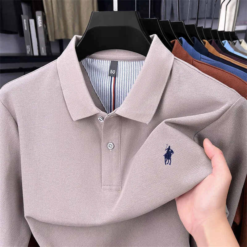 100% cotton high-end brand long sleeve polo shirt new Paul pony embroidery luxury comfort men's business leisure lapel T-shirt - Image 2