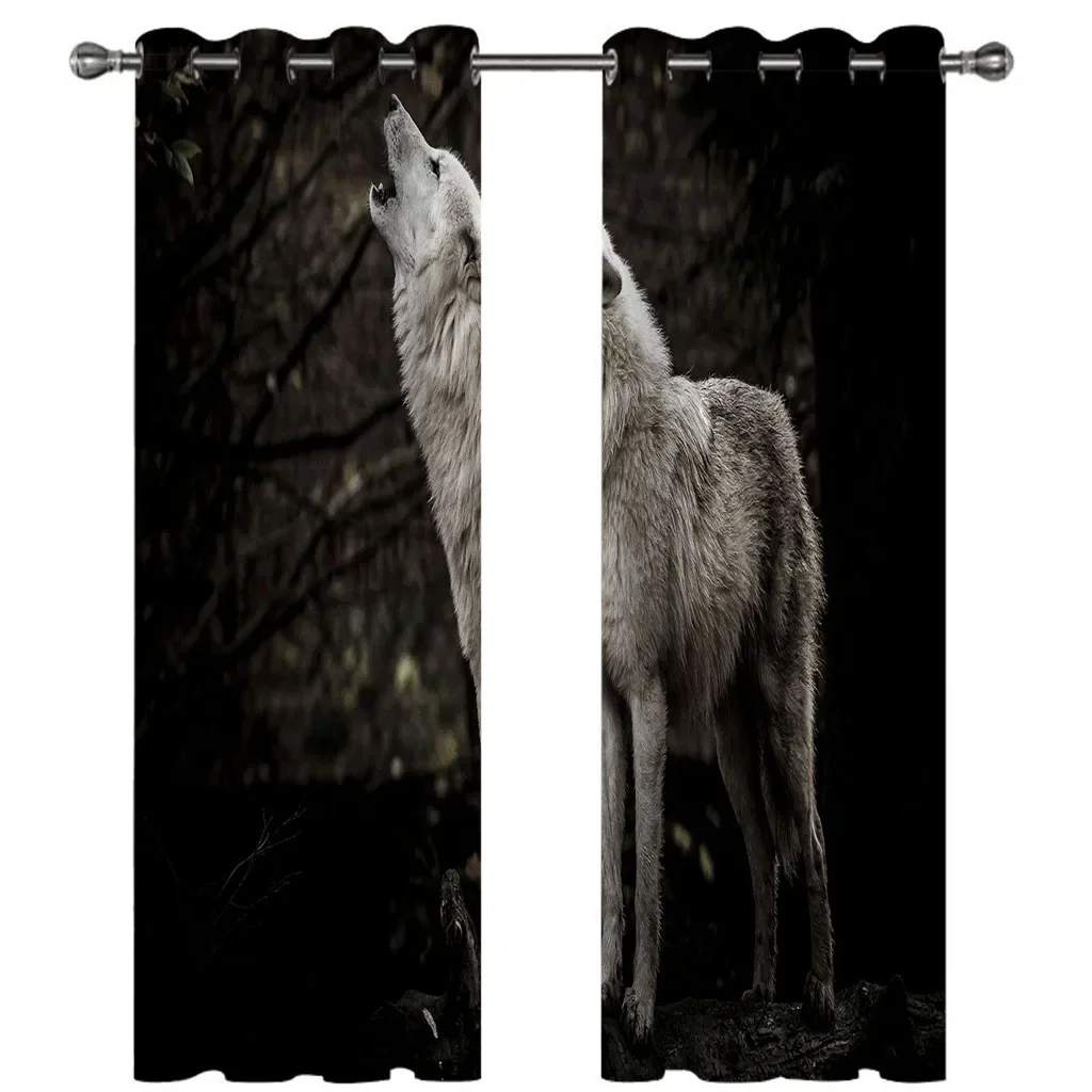 

HUANZHUANG Blackout Curtains Of 2 Panels Animal Wolf Forest Night Scene Luxury Fashion Window Drape Curtain For Living