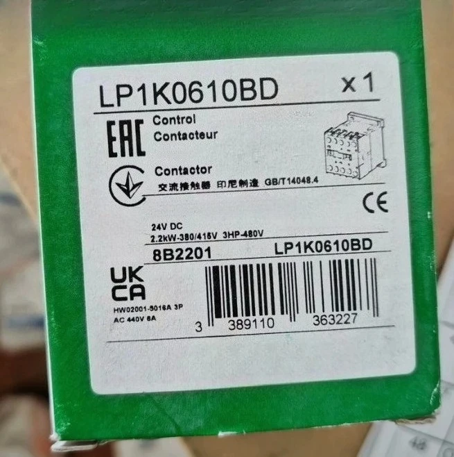 

Brand New Original LP1K0610BD K contactor 3P AC-3 = 440 V 6 A 1 NO 24 V DC coil Fast Delivery