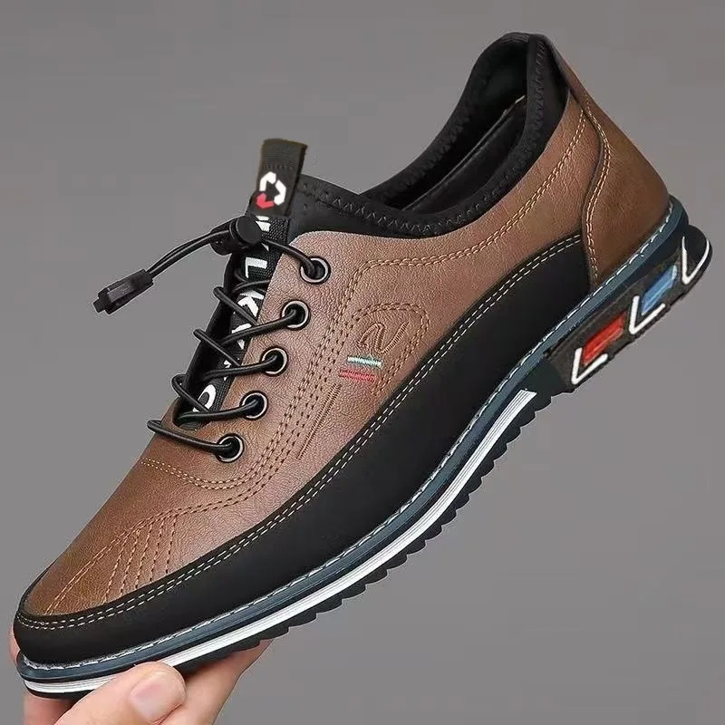 

Men's Casual Shoes Soft Sole Leather Shoes Elastic Business Slip on Flats Sewing Male Sneakers Fashion Lightweight Men Loafers