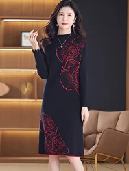 Female Korean Vintage Luxury Prom Clothing Autumn Winter Black Knitted Floral Pullovers 2024 Elegant Bodycon Festival Sweaters