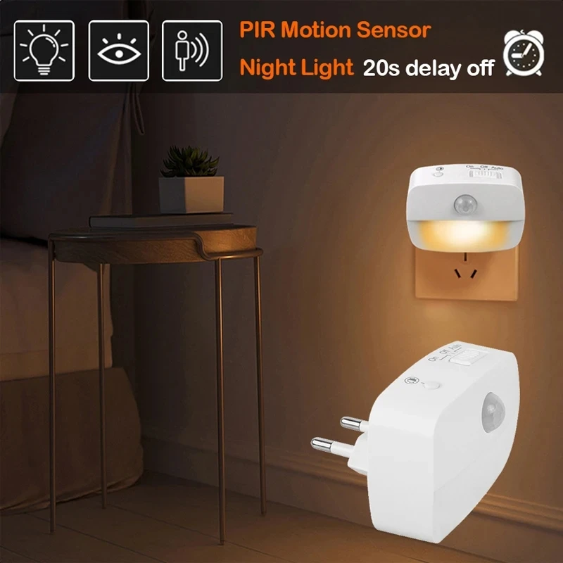 

Eu Us Socket Led Nachtlampje Met Bewegingssensor Ac 85-265V Pir Menselijke Inductie Lamp 3 Kleuren Plug In Muur Voor Slaapkamer