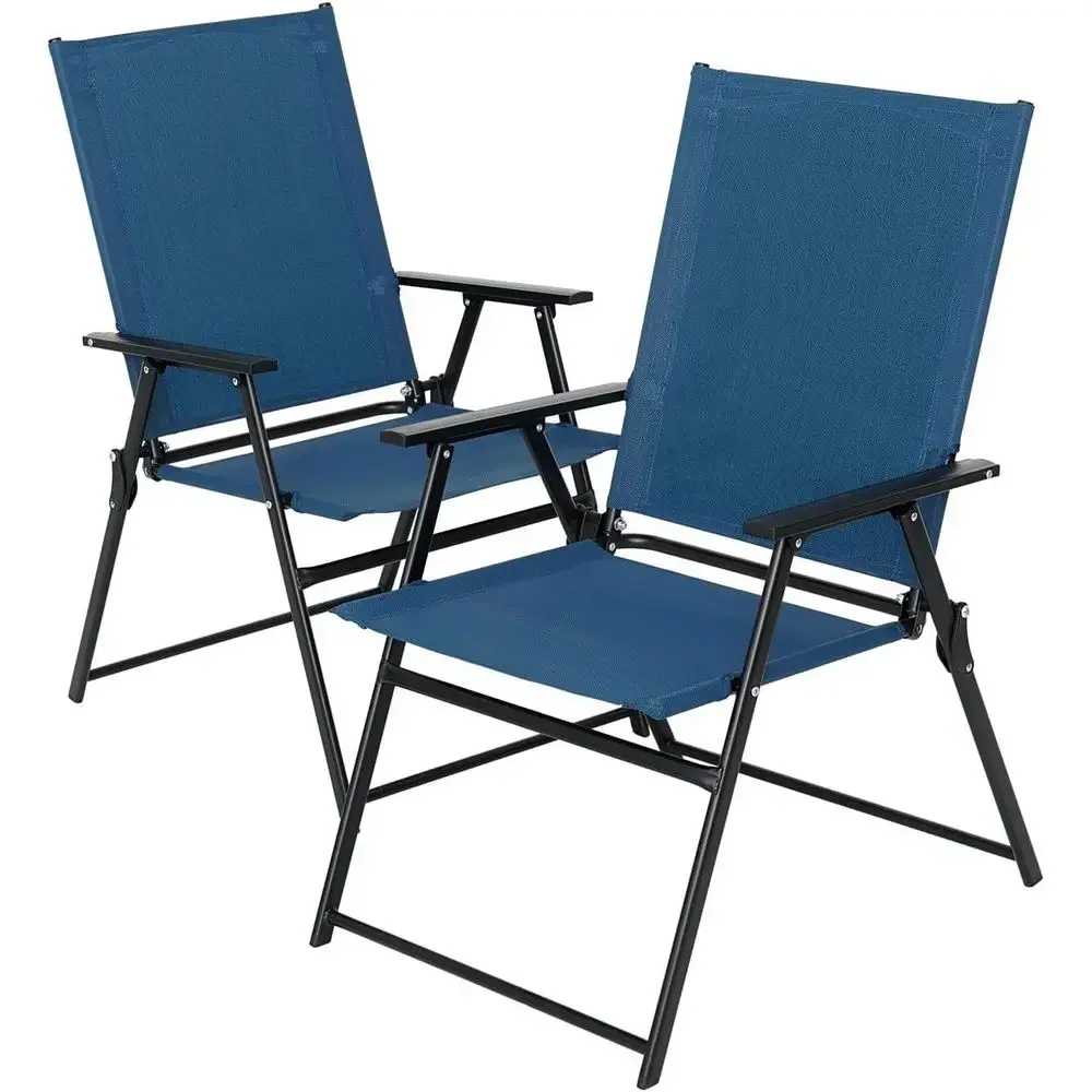 Navy Blue Outdoor Patio Chairs, Portable Dining Set for Lawn and Porch, 2-Piece