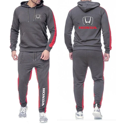 Imagen 2 del producto Conjuntos de primavera 2025 para hombre, sudaderas con Logo de coche Honda para exteriores, sudaderas con capucha, pantalones de chándal de marca, pantalones de algodón para hombre, ropa informal para hombre