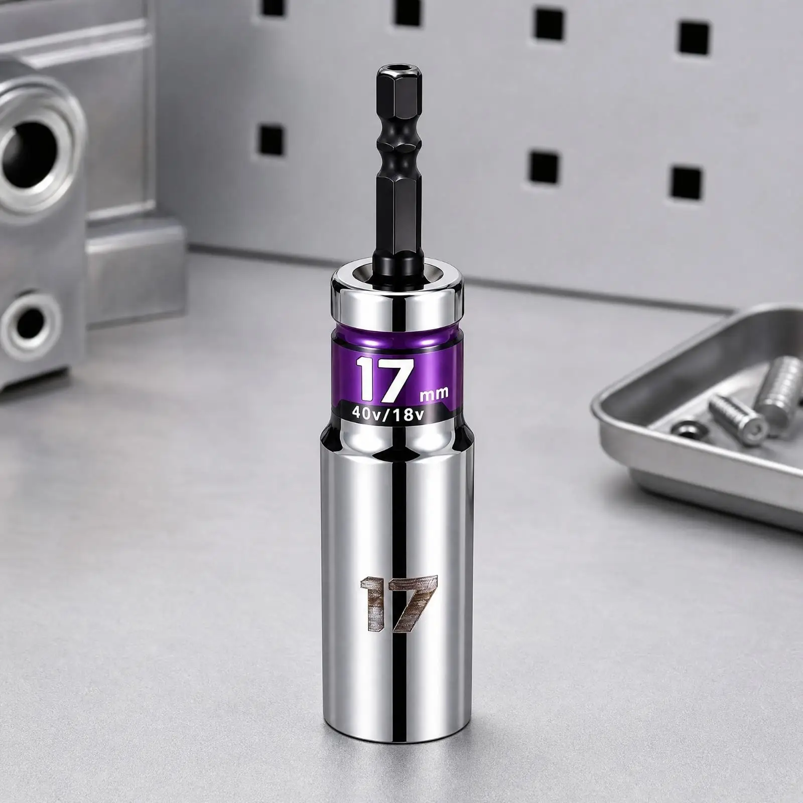 Rotating Socket Wrench Attachment 360 Degree Rotation Deep Socket with Hex Shank Alloy Steel for Mechanics, Automotive