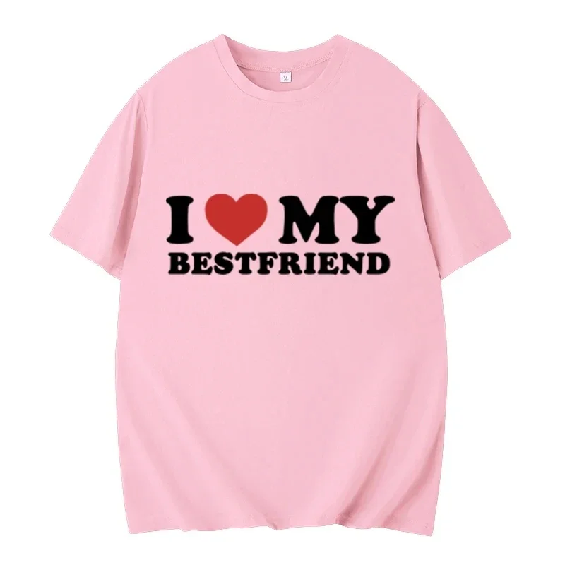 

Funny I Love My Best Friend T-Shirt Cartoon Printed Tee Loose Casual Women T-Shirt Women Tee Summer Party Streetwear Tops O-Neck