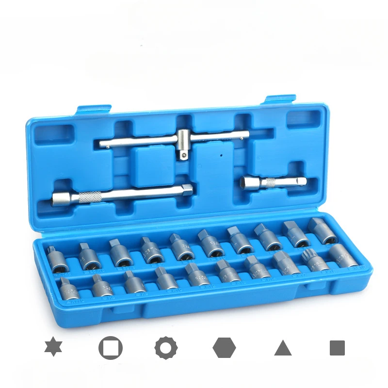 23Pcs 3/8inch Oil Drain Plug Removal Tool Oil Drain Sump Screw Sleeve Wrench Removal Kit Car Repairing Tool