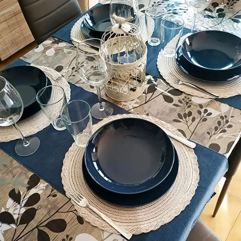 

Round Table Mat Woven Ramie Cotton Yarn Placemats Anti Slip Dining Table Mats Non-Slip Tableware Bowl Pads Kitchen Cup Coasters