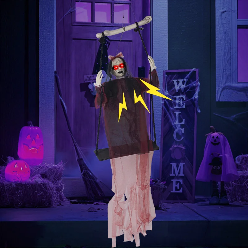 

Halloween Terror Swing Girl Purple Female Ghosts Gauzes Hanging Ghosts Decor Indoor Outdoor Horror Venue Layout Room Escape Prop